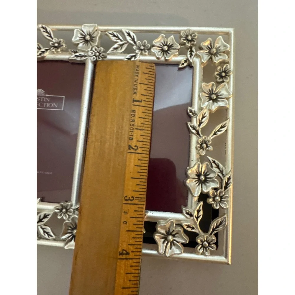 Austin Collection Silver Floral Double Picture Frame Ornate Metal 2 Opening 6x5